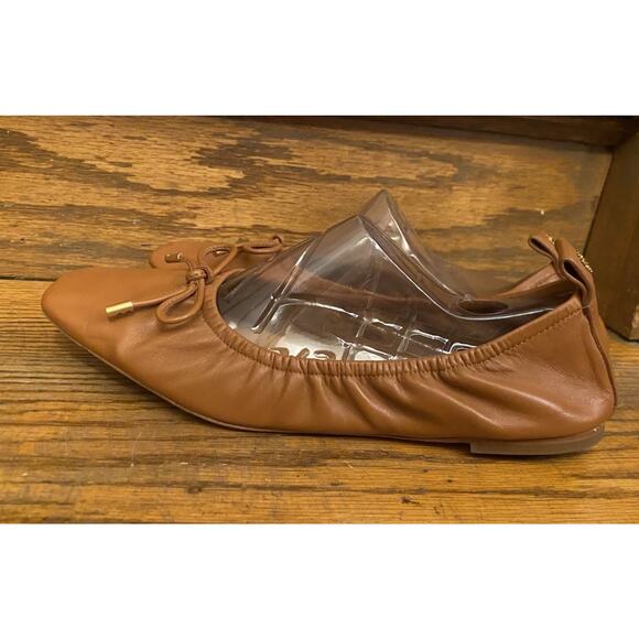 Tory Burch Women's Rust Brown Bow Ballet Flats Square Toe Ruched Shoes 10.5 - Picture 1 of 12